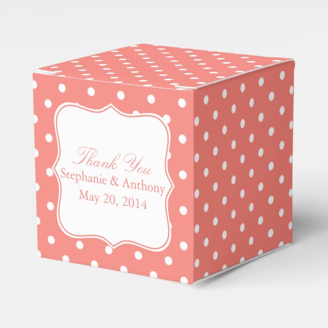 Caja Para Regalos Punto de Polka Rosa Blanco y Coral Gracias (Costado Anverso)