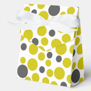 Caja Para Regalos puntos de polka gris amarillo sobre fondo blanco