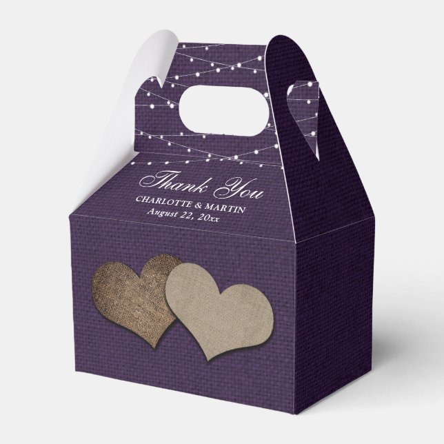Caja Para Regalos Purple Burlap Heart Boda Gracias (Front Side)