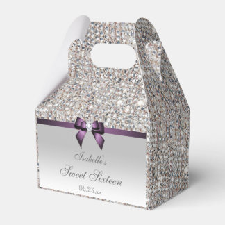 Caja Para Regalos Purple Faux Bow Silver Sequins Sweet 16