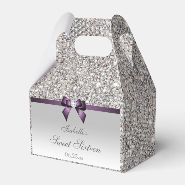 Caja Para Regalos Purple Faux Bow Silver Sequins Sweet 16 (Front Side)
