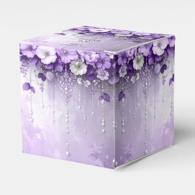 Caja Para Regalos Purple Flowers with Dangling Pearls Favor Box (Costado Anverso)