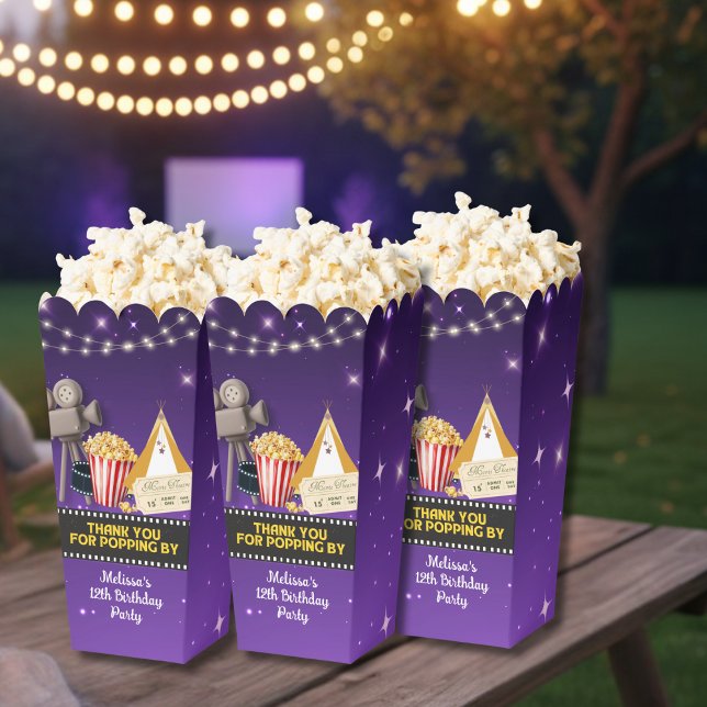 Caja Para Regalos Purple Sparkling Movie Night Thank You Popcorn (Subido por el creador)