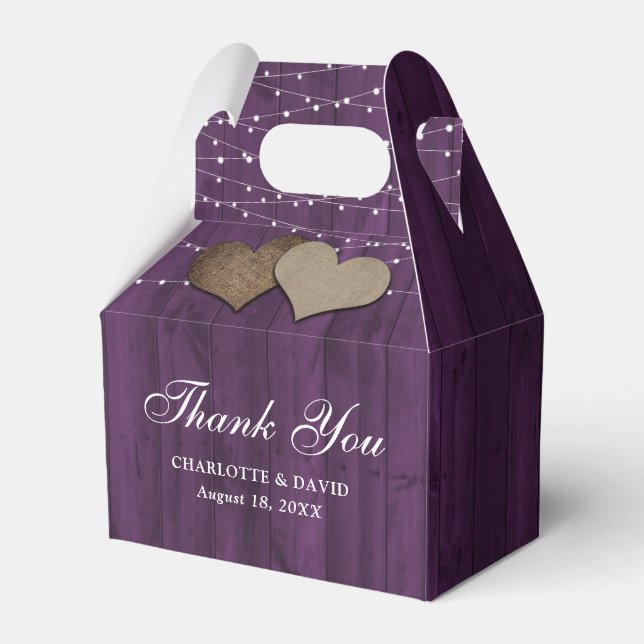 Caja Para Regalos Purple Wood String Lights Boda Gracias (Front Side)