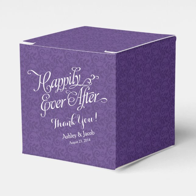 Caja Para Regalos Púrpura Feliz Nunca Después De Un Boda Personaliza (Costado Anverso)