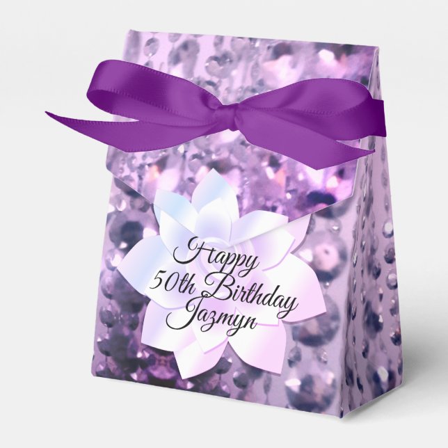 Caja Para Regalos Púrpura y rosa elegante cumpleaños con cuentas (Front Side)