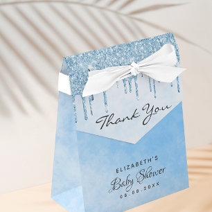 Caja Para Regalos purpurina azul claro Baby Shower goteo boy gracias