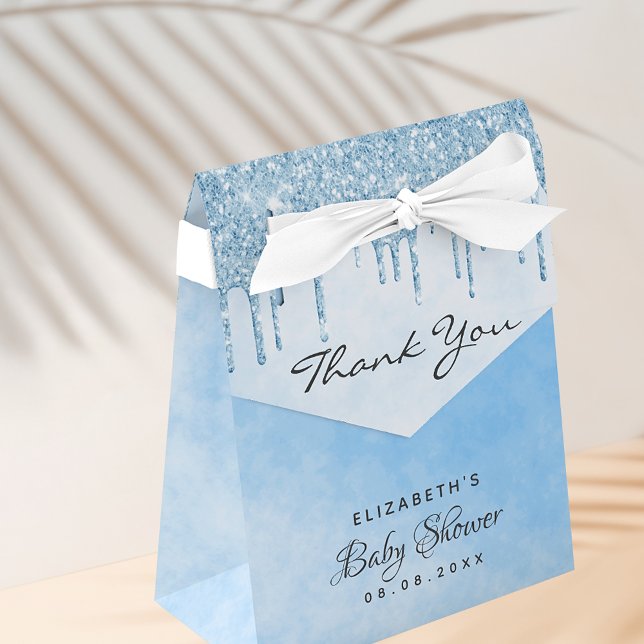 Caja Para Regalos purpurina azul claro Baby Shower goteo boy gracias (Subido por el creador)