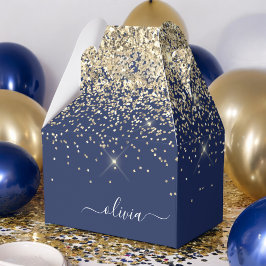 Caja Para Regalos Purpurina azul de la marina de oro guión Monograma