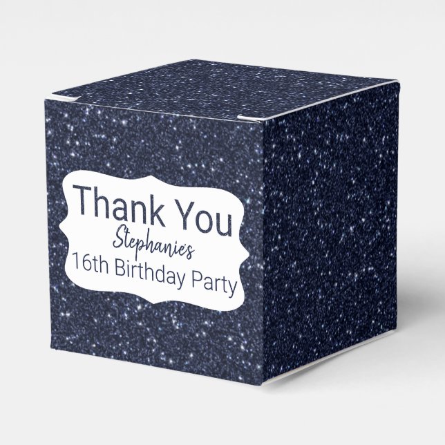 Caja Para Regalos Purpurina azul de la Marina Feliz Cumpleaños (Costado Anverso)