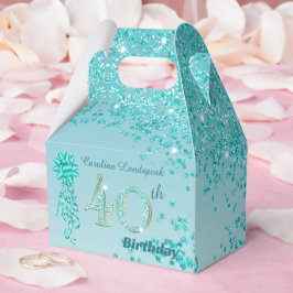 Caja Para Regalos Purpurina Azul verde azulado y Cinta 40 cumpleaños