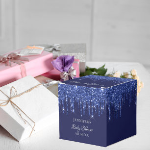 Caja Para Regalos purpurina blanco azul marino de Baby Shower gracia