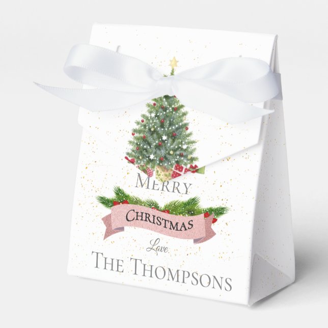 Caja Para Regalos Purpurina blanco Faux rosado lindo Feliz Navidad (Front Side)