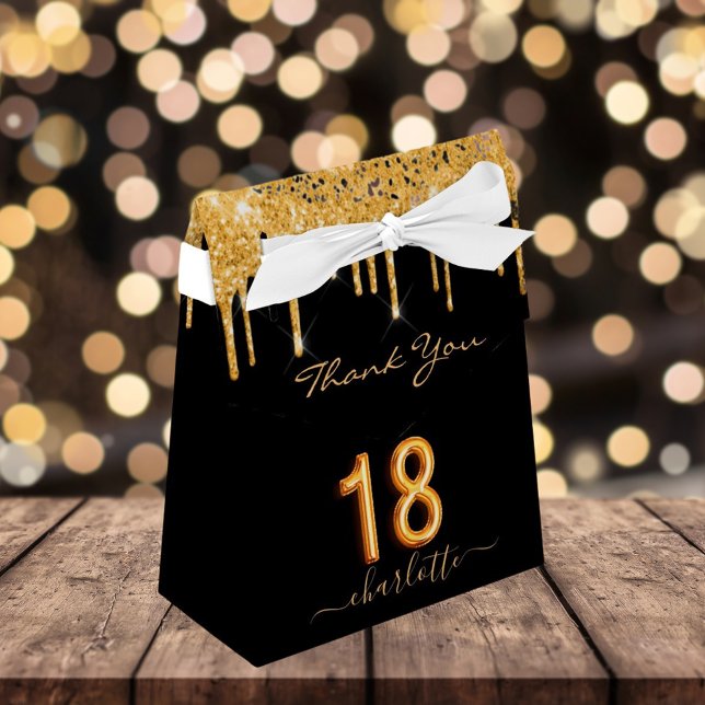 Caja Para Regalos purpurina de 18 años gotea oro negro gracias (Subido por el creador)