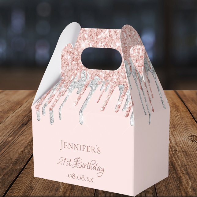 Caja Para Regalos Purpurina de cumpleaños monograma de plata rosa ru (Subido por el creador)