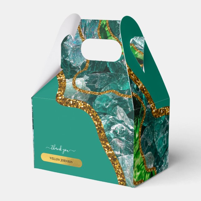 Caja Para Regalos Purpurina de Geode de Emerald Green y Gold Agate (Front Side)