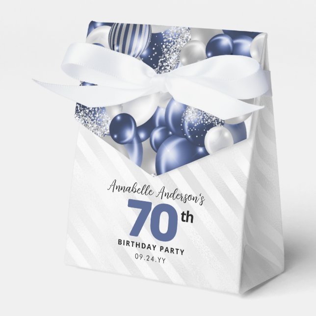 Caja Para Regalos Purpurina de globo Navy Blue Silver Favor Cumpleañ (Front Side)