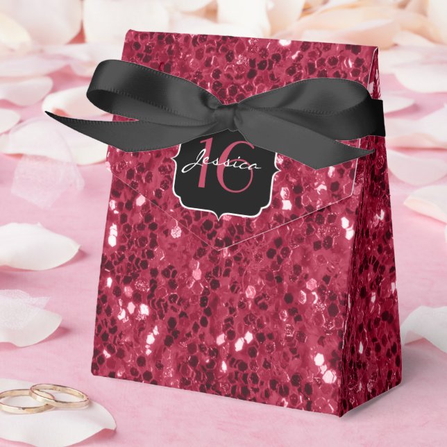 Caja Para Regalos Purpurina de imitación rosa magenta oscuro chispas (Boda)