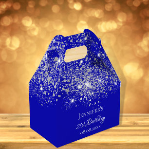 Caja Para Regalos Purpurina de la plata azul real de cumpleaños grac