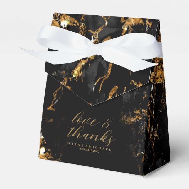 Caja Para Regalos Purpurina de mármol Boda Black Gold ID644 (Front Side)