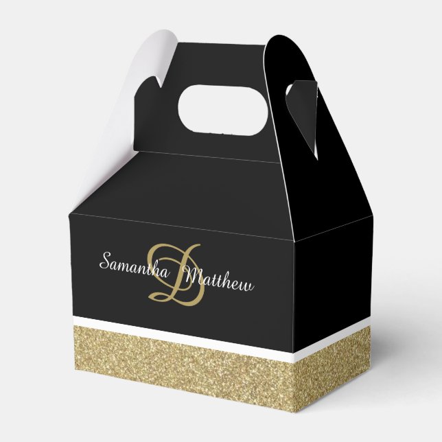 Caja Para Regalos Purpurina de monograma personalizado Boda negro de (Front Side)