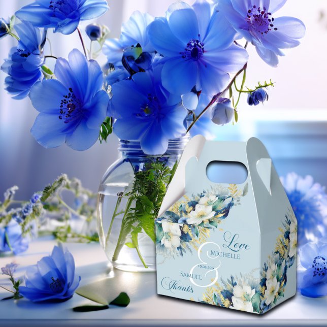 Caja Para Regalos Purpurina de oro azul turbio Boda floral (Subido por el creador)