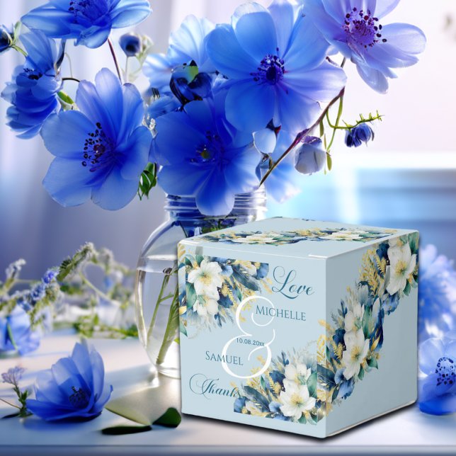 Caja Para Regalos Purpurina de oro azul turbio Boda floral (Subido por el creador)