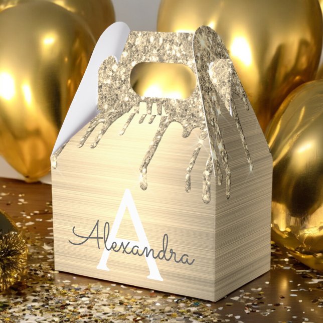 Caja Para Regalos Purpurina de oro Cepillado nombre de monograma Met (Subido por el creador)
