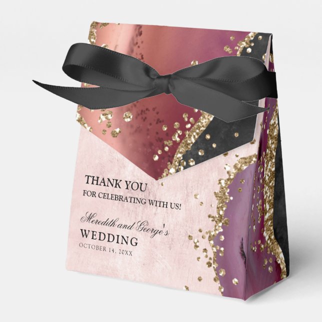 Caja Para Regalos Purpurina de oro Marble Agate Boda (Front Side)