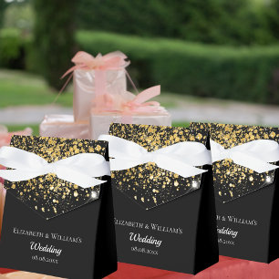 Caja Para Regalos Purpurina de oro negro gracias boda