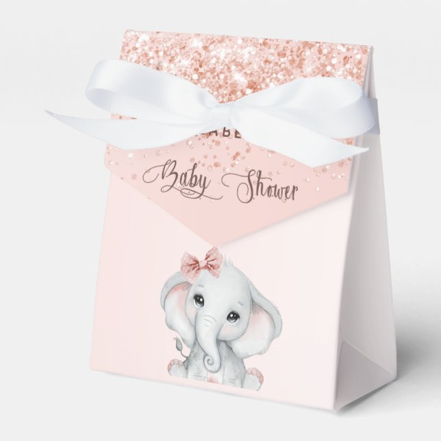 Caja Para Regalos purpurina de oro rosa de elefante chica de Baby Sh (Front Side)