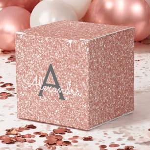 Caja Para Regalos Purpurina de oro rosa y monograma de espuma