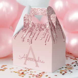 Caja Para Regalos Purpurina de oro rosa y monograma de espuma