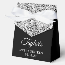 Caja Para Regalos Purpurina de Plata y Cumpleaños Dieciséis Negro