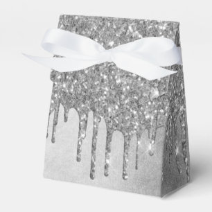 Caja Para Regalos Purpurina de Silvery de goteo   Platinum Faux Meta