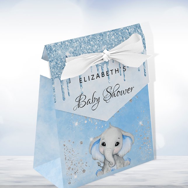 Caja Para Regalos purpurina del elefante lindo azul de Baby Shower (Subido por el creador)