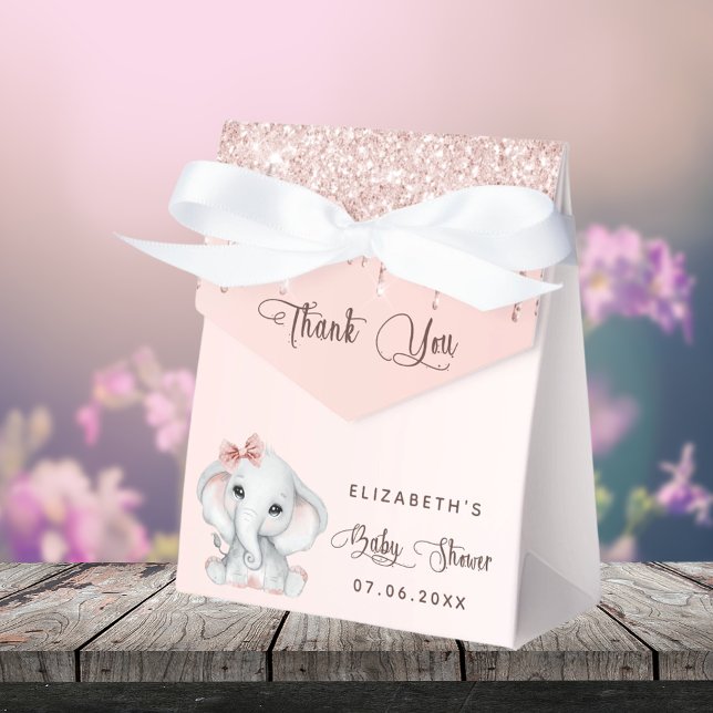 Caja Para Regalos purpurina del rosa elefante de Baby Shower, gracia (Subido por el creador)