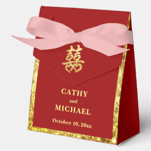 Caja Para Regalos Purpurina dorado rojo doble felicidad boda chino