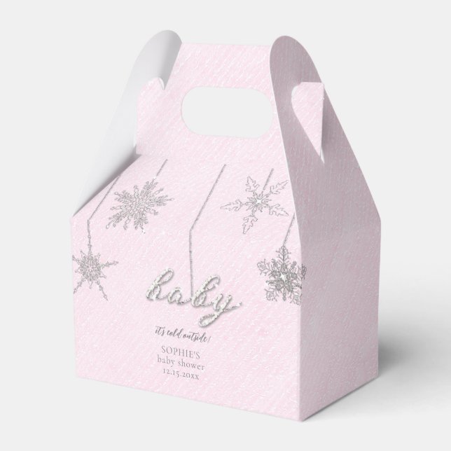 Caja Para Regalos Purpurina exterior frío Snowflakes Baby Shower ros (Front Side)