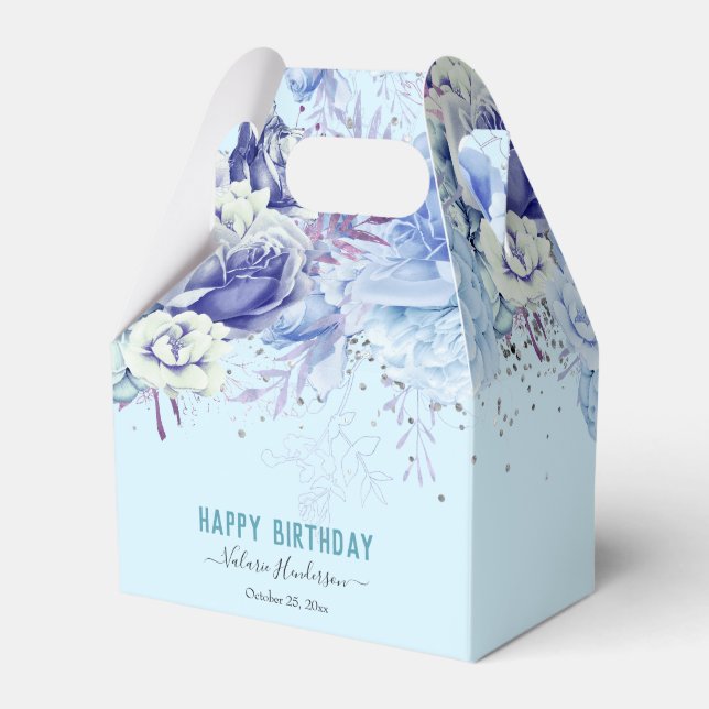 Caja Para Regalos Purpurina floral Luz Azul Feliz cumpleaños (Front Side)
