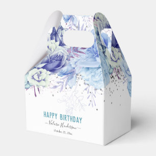 Caja Para Regalos Purpurina floral Luz Azul Feliz cumpleaños