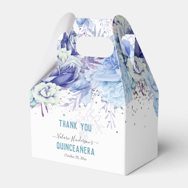Caja Para Regalos Purpurina floral Luz Azul Quinceañera (Front Side)