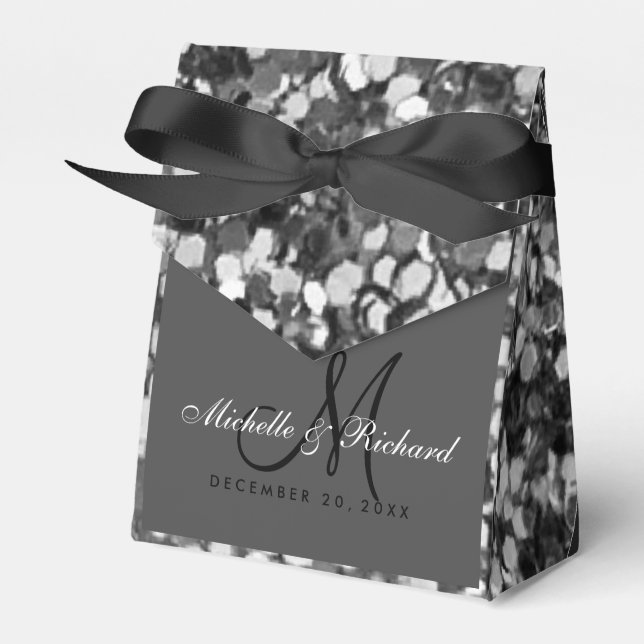 Caja Para Regalos Purpurina Girly Moda Silver Boda Monogramado (Front Side)