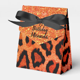 Caja Para Regalos Purpurina Glam Naranja Leopard Personalizado