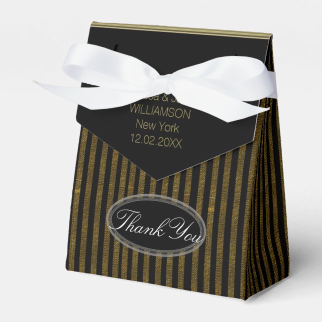 Caja Para Regalos Purpurina Gold+Black PinStripes Party Favbox (Front Side)