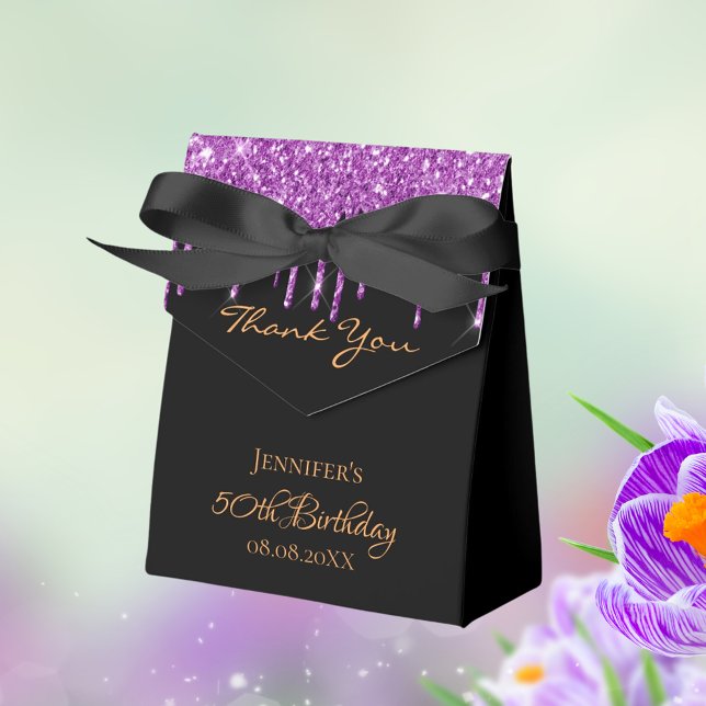 Caja Para Regalos Purpurina morado negro cumpleaños gracias (Subido por el creador)