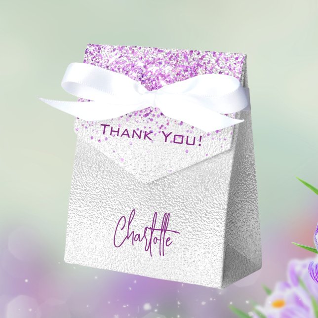 Caja Para Regalos Purpurina morado plateado destellos nombre gracias (Subido por el creador)