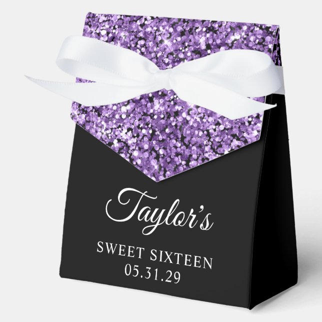 Caja Para Regalos Purpurina morado y dulce negro dieciséis (Anverso)