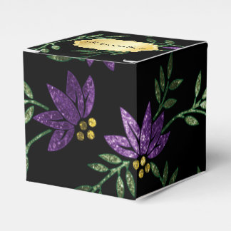 Caja Para Regalos Purpurina morado y floral negra