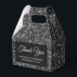 Caja Para Regalos Purpurina negro 21st Birthday Gracias<br><div class="desc">Crea tu propia fiesta de cumpleaños gracias cajas de favores. Girly imita a un purpurina negro brillante en el fondo es arte digital que imprime como una foto. Personalizar los estilos de fuente para crear sus propios cuadros de favoritos. También puede cambiar el color de la superposición del rectángulo negro...</div>